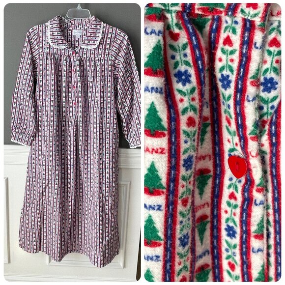 Lanz of Salzburg Long Flannel Nightgown Womens Medium Holiday Christmas Trees M - Picture 1 of 6
